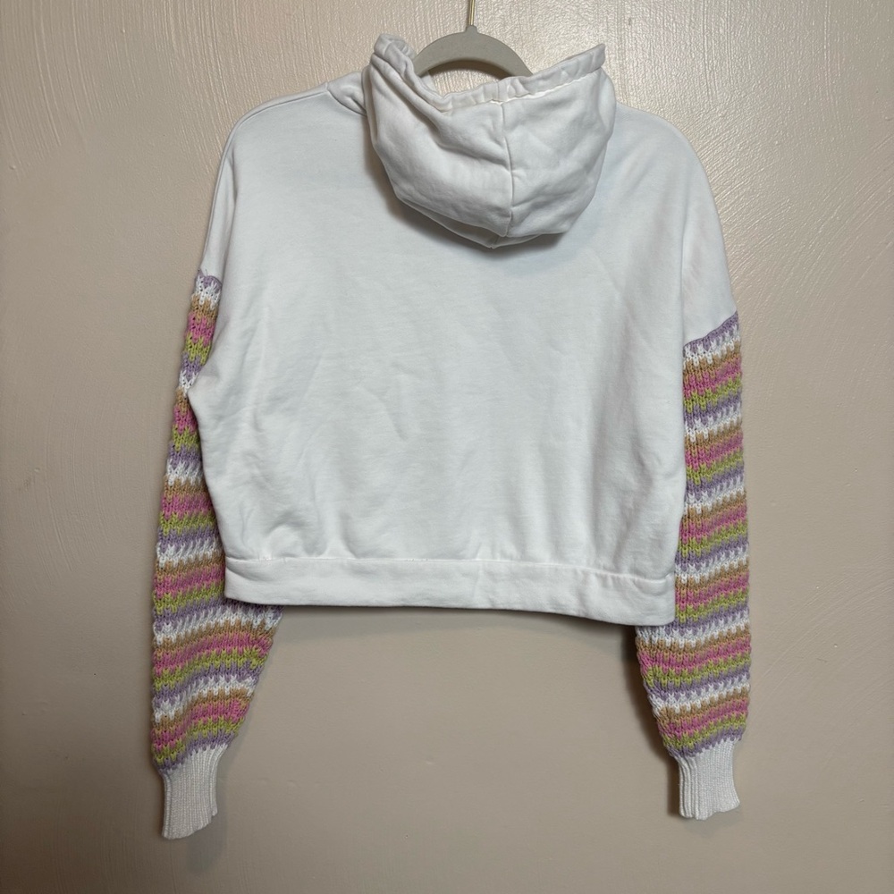 FATE Women's Sweatshirt Hoodie‎ Knitted Details Sleeves Pouch Pocket White Small - Picture 5 of 7